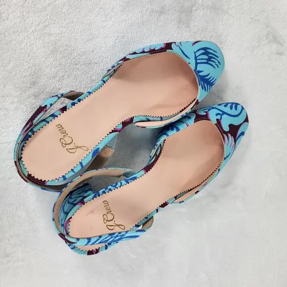 J.Crew Floral Slingback Heels Blue Purple Fabric Pumps Pointed Toe | 5.5 - Picture 8 of 15